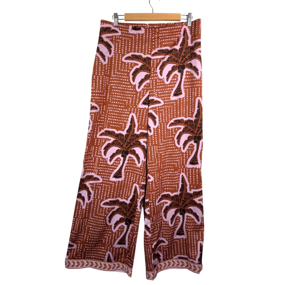 Joie Wide-Leg Palm Print Pants in Brown and Pink